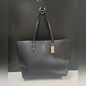 Coach Black Leather Tote with Gold Accents